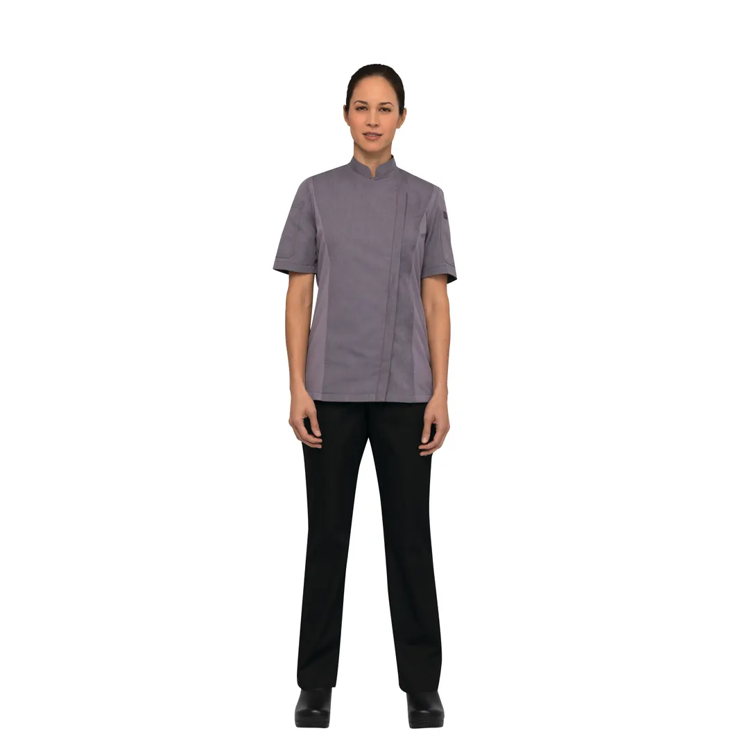 Chef Works BCWSZ006-PUR-S Women's Chef Coat, Short Sleeve, Purple S, 65/35 Twill, Zipper