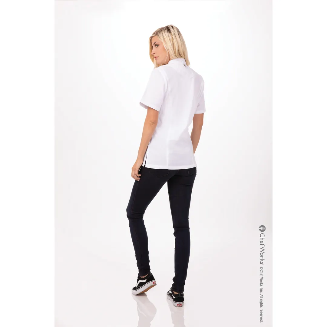 Chef Works BCWSZ006-WHT-3XL Women's Short Sleeve Chef Coat, 3XL White Lite Twill, Pockets, Cool Vent