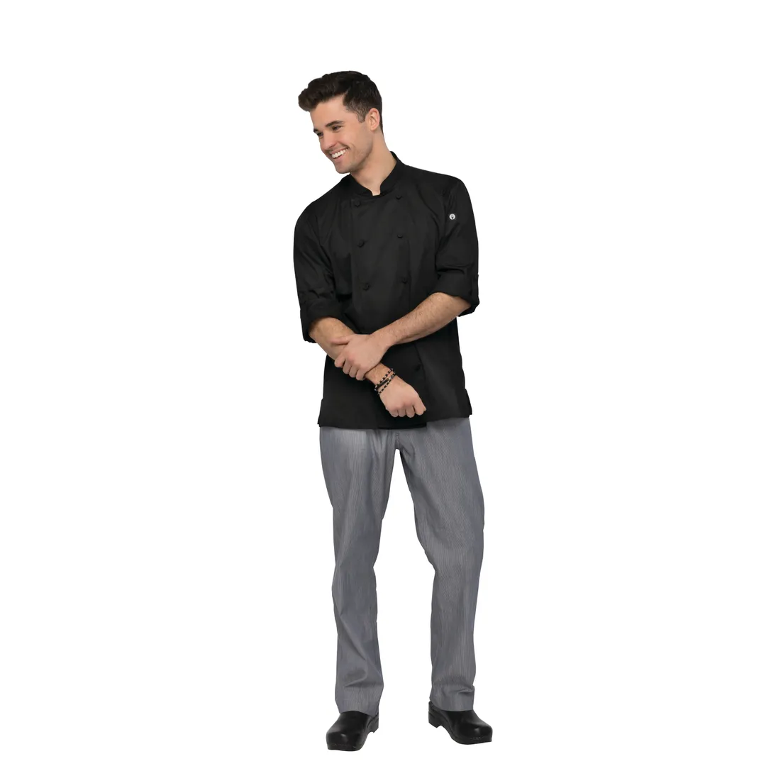 Chef Works CBC01-BLK-S - Black Small Chef Coat, Long Sleeve, Poly/Cotton Twill - 1/Set