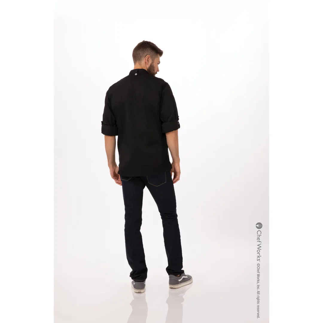 Chef Works CBC01-BLK-XS Men’s Bowden Chef Coat, XSmall Black, 65/35 Poly/Cotton Lite Twill
