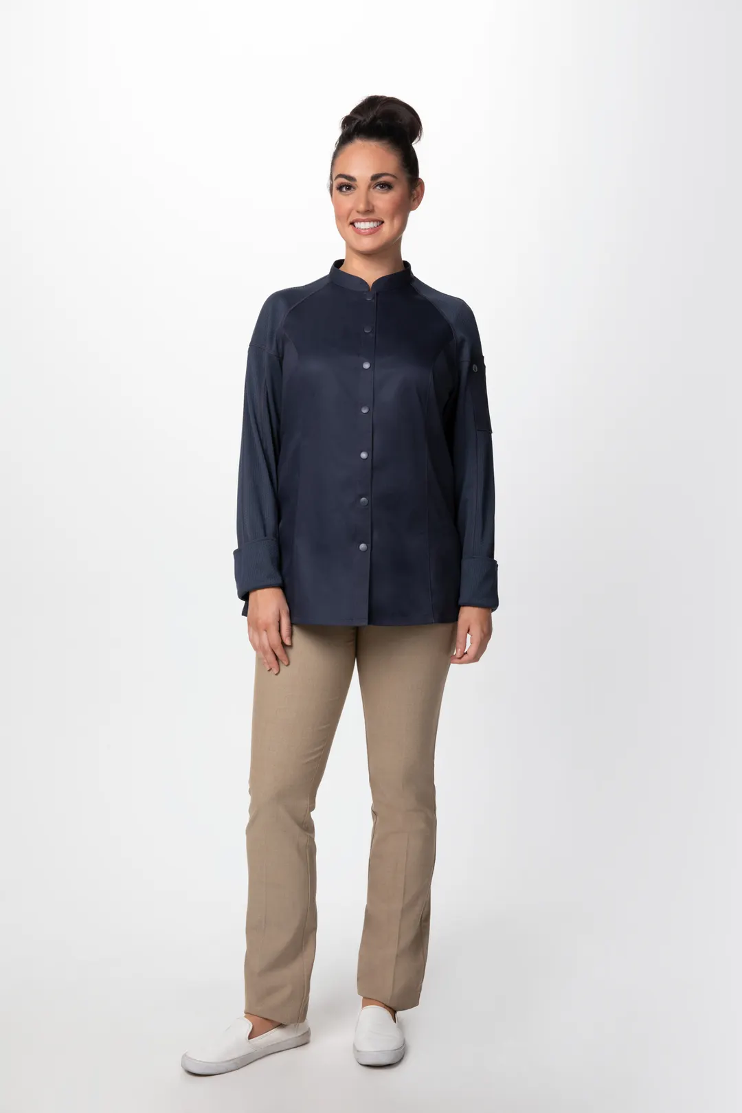 Chef Works CBS01W-GRY-M Tulum Chef Coat, Long Sleeve, Snap Front, Side Slits with Mesh, Grey, Size M