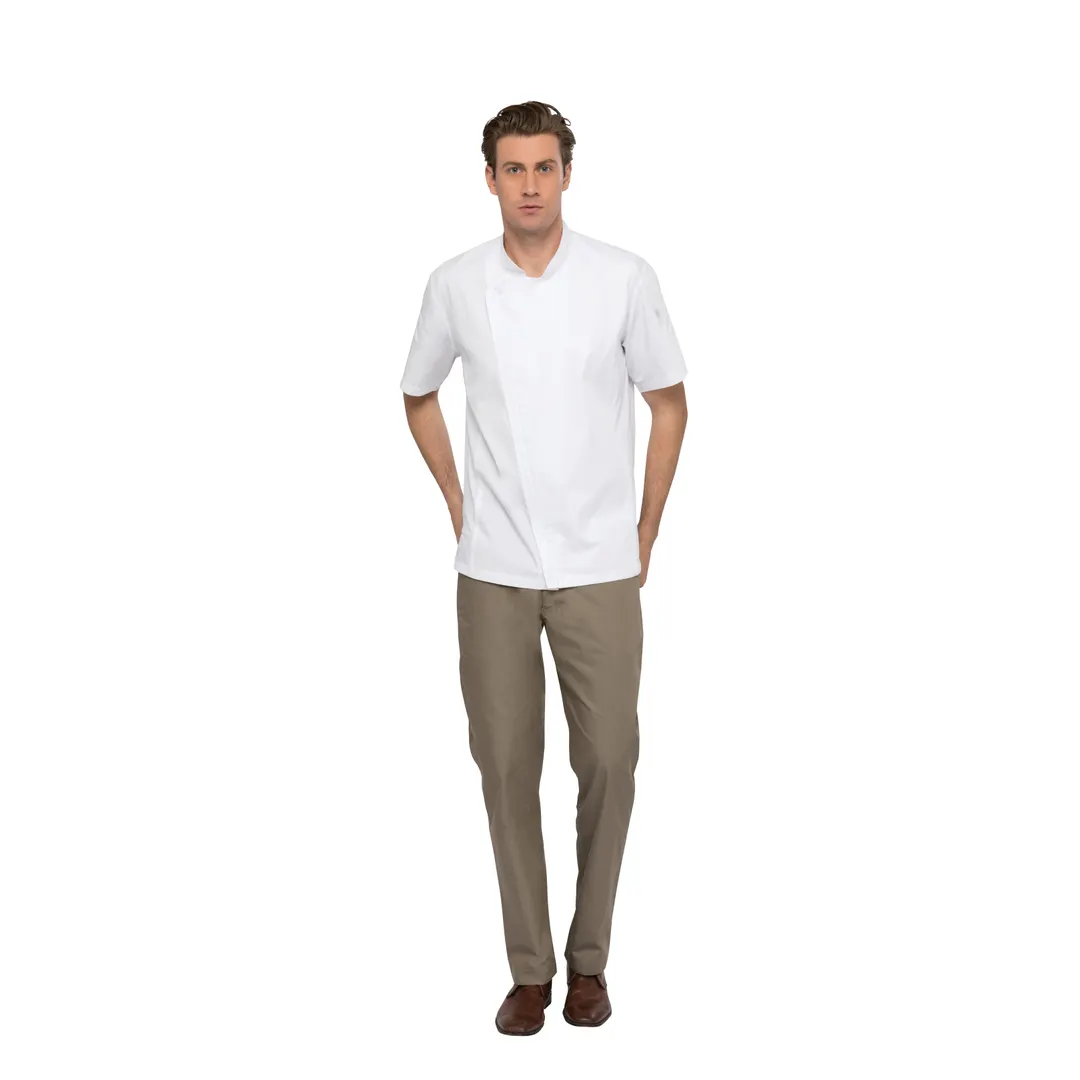 Chef Works CBZ01-WHT-XL Rochester Chef Coat, XL White Short‑Sleeve, Cotton, 2‑Way Zipper