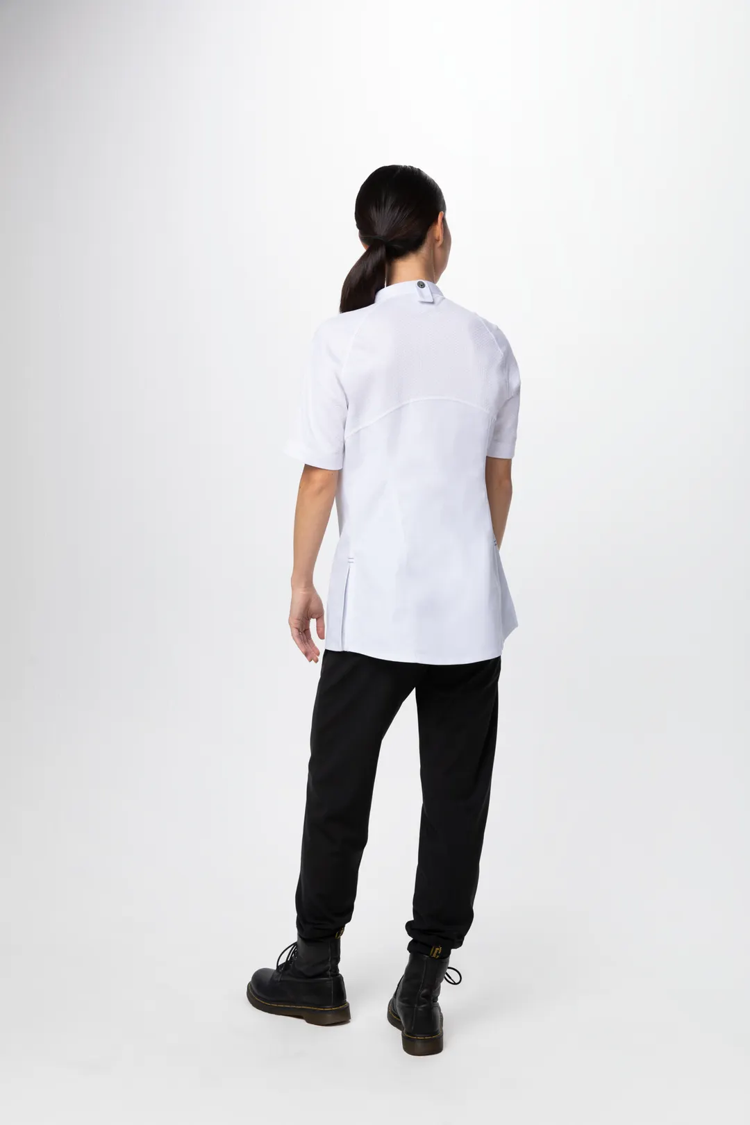Chef Works CBZ03W-WHT-XS Women's Chef Coat XS White 62/38 PolyCotton Sleeve Zip Collar Slits Pocket