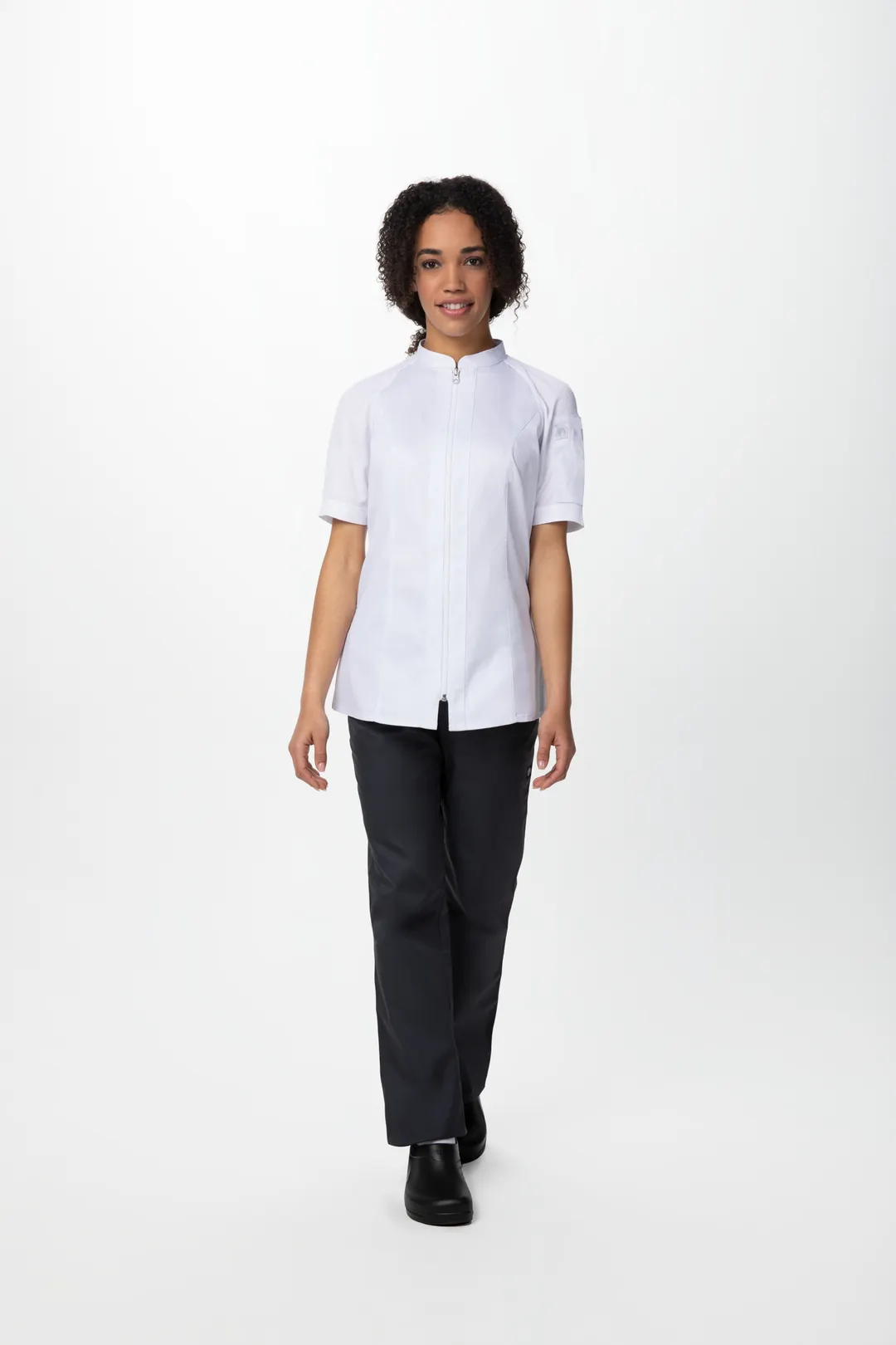 Chef Works CBZ04W-WHT-XL Chef Coat XL White 62/38 PolyCotton Mesh Short‑Sleeve Zipper Pocket