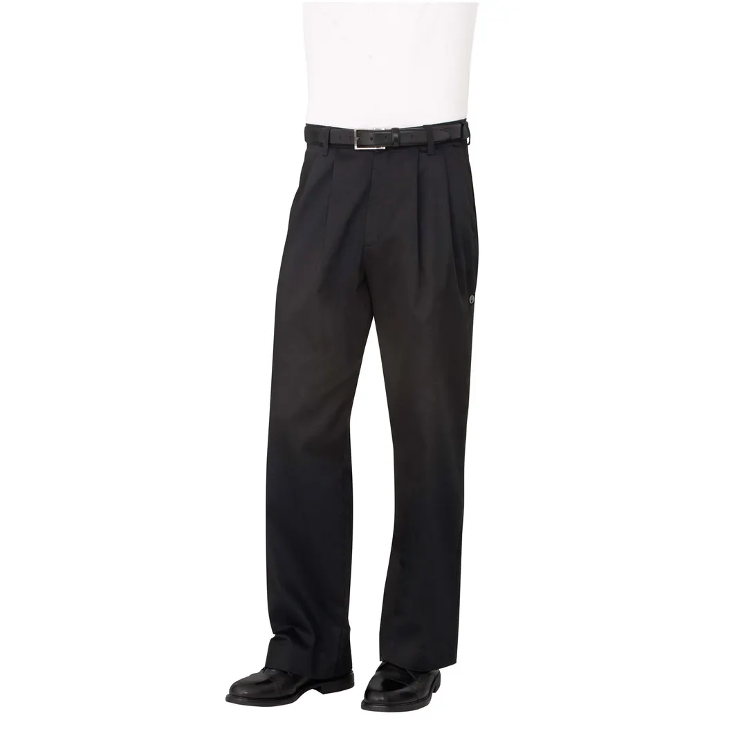 Chef Works CEBP-000-30 Chef Pants, 30" Waist, 65/35 Poly Cotton, Black, Belt Loops, Tapered Leg