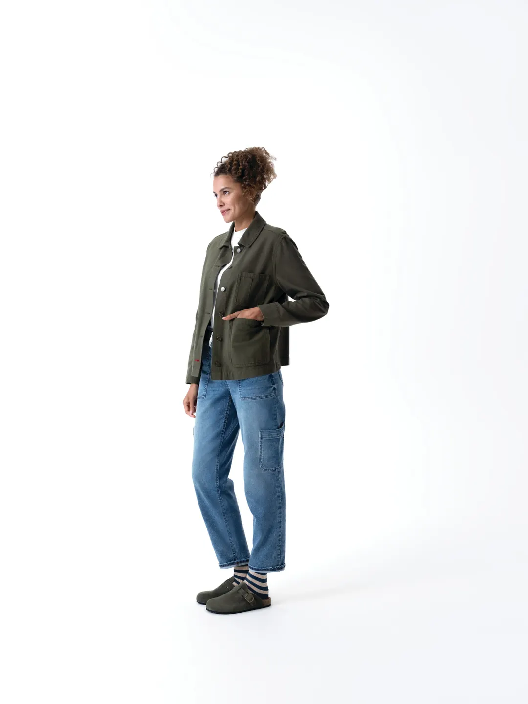 Chef Works CEL01W-OLI-XL Women's Chore Coat, XL Olive, 100% Cotton, Long Sleeve, Hip Pockets