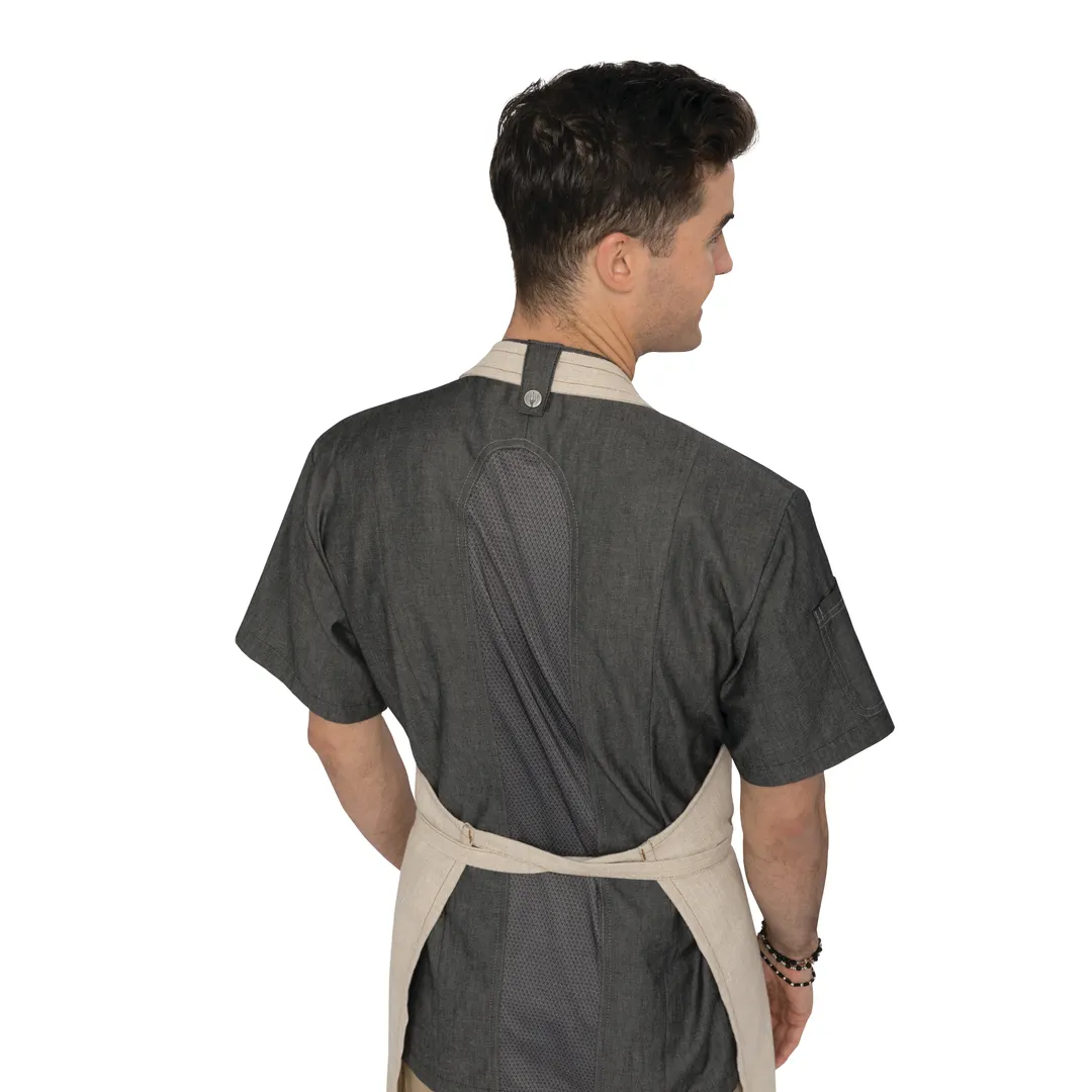 Chef Works CES01-BLK-XL Tribeca Chef Coat, XL Black Cotton Denim, Sleeve, Front Snap, Modern Fit
