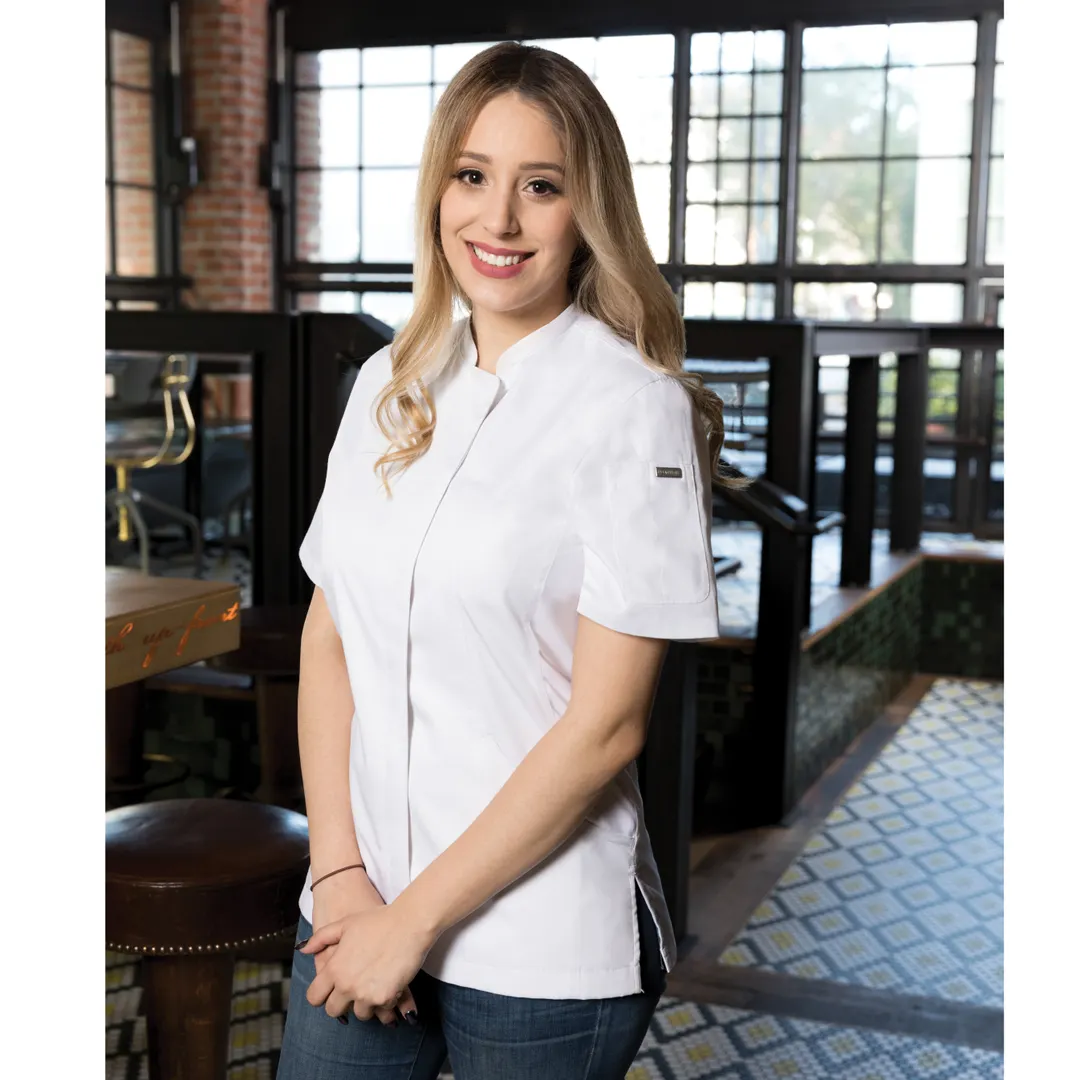 Chef Works CES02W-WHT-XL Chef Coat, XL White Poly‑Cotton Twill, Short Sleeve, Snap Closure