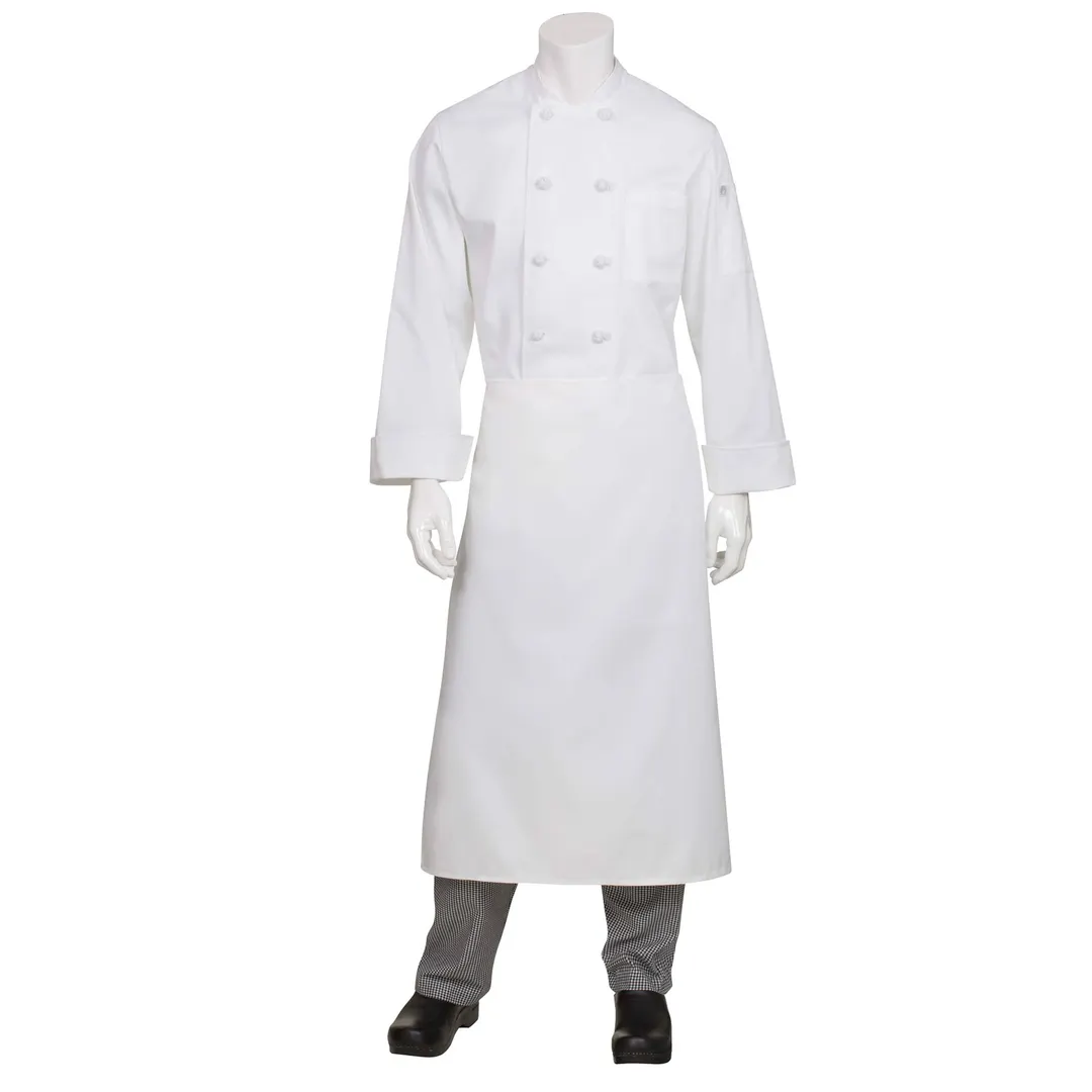 Chef Works CFLA-WHT-0 Waist Apron, 40"L x 38"W, Full Length, No Pocket, 65/35 Poly/Cotton, White