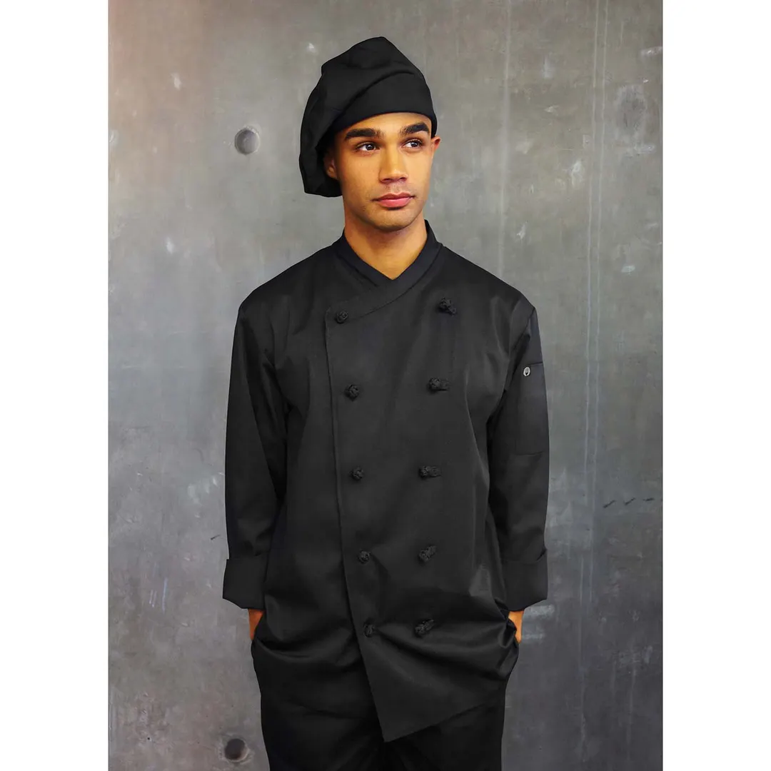 Chef Works COBL-BLK-S Montpellier Chef Coat - Small Black Unisex, Long Sleeve, 65/35 Poly‑Cotton