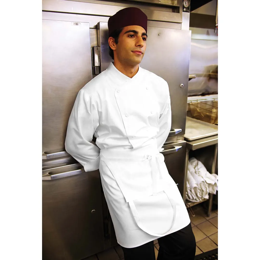 Chef Works COCC-WHT-XL Chef Coat – White XL Double‑Breasted, 65/35 Poly‑Cotton, Thermometer Pocket