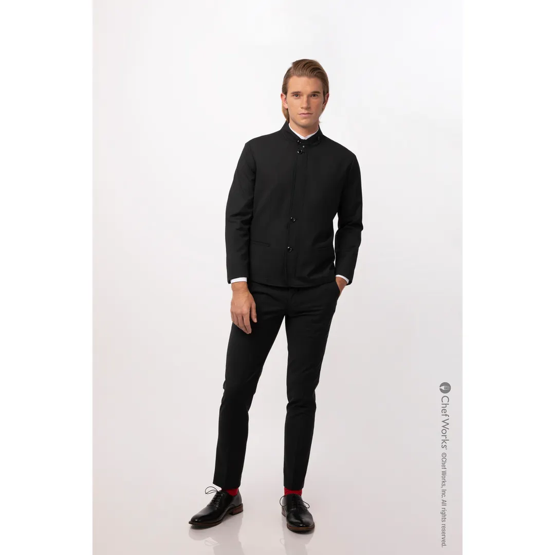 Chef Works CQZ01-BBK-2XL Men's Apex Chef Coat, 2XLarge, Black, Long Sleeve, 70/30 Poly/Rayon - 1/Case