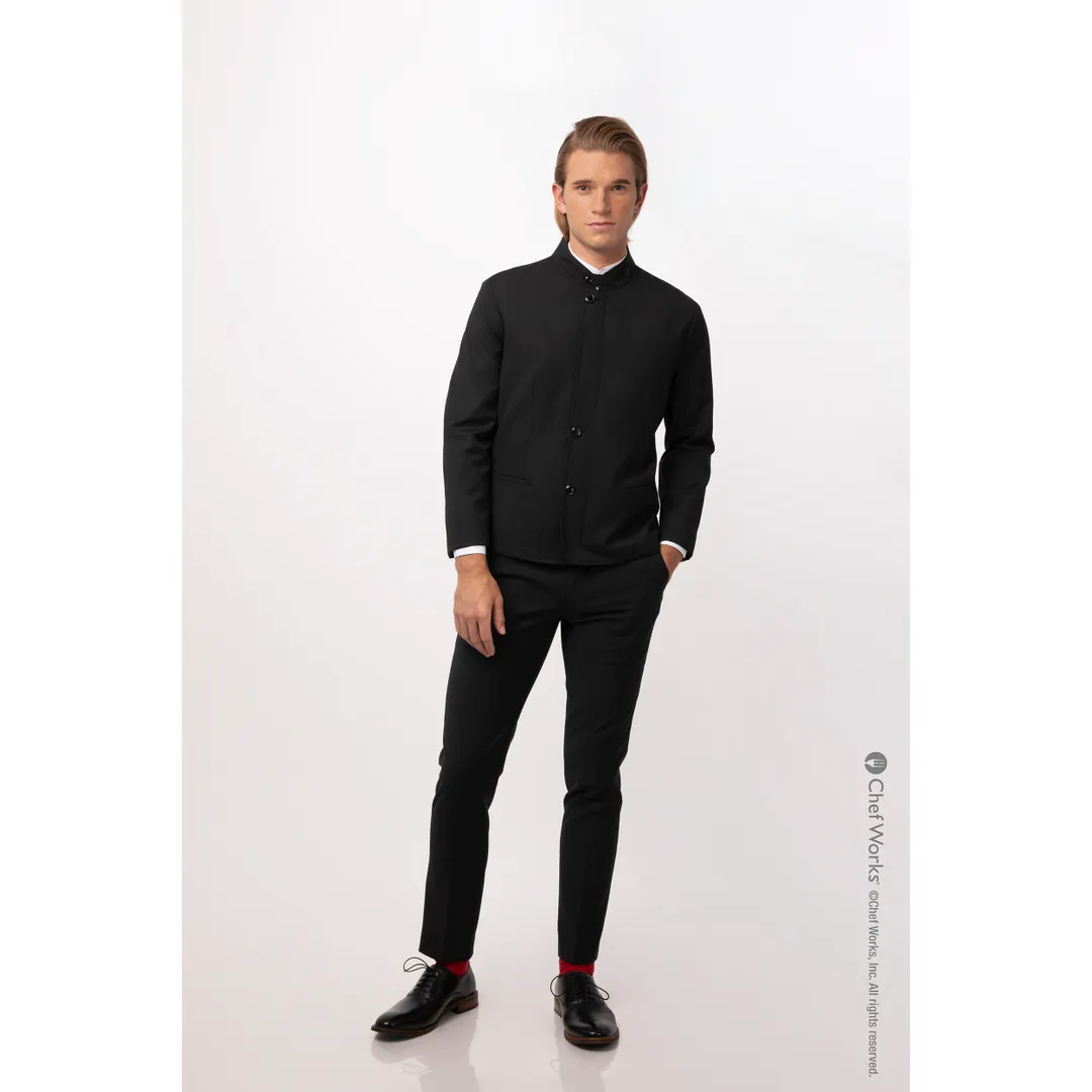 Chef Works CQZ01-BBK-L Men's Apex Chef Coat, Large Black, Long Sleeve, Collar, Zip Front, Hip Pockets