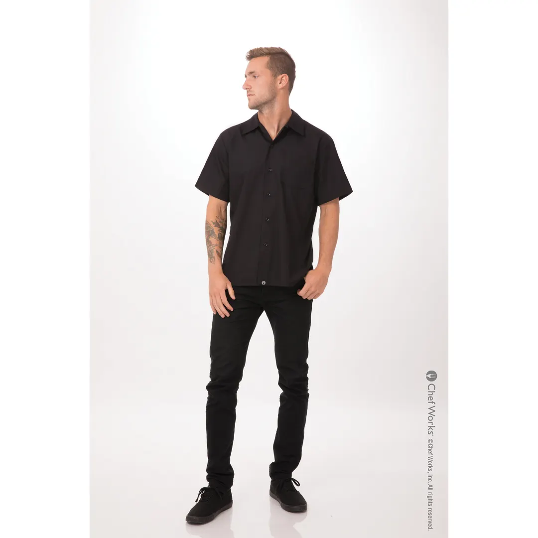 Chef Works CSCV-BLK-5XL Cook Shirt, Black, 5XLarge, Short Sleeve, Poly/Cotton
