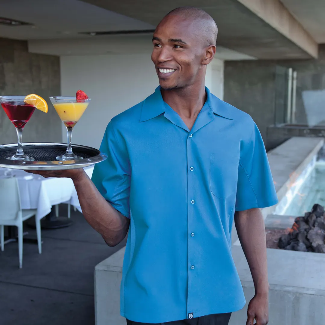 Chef Works CSMV-BLU-4XL Men's Universal Cook Shirt, Short Sleeves, Blue, 4XL, 65/35 Poly/Cotton