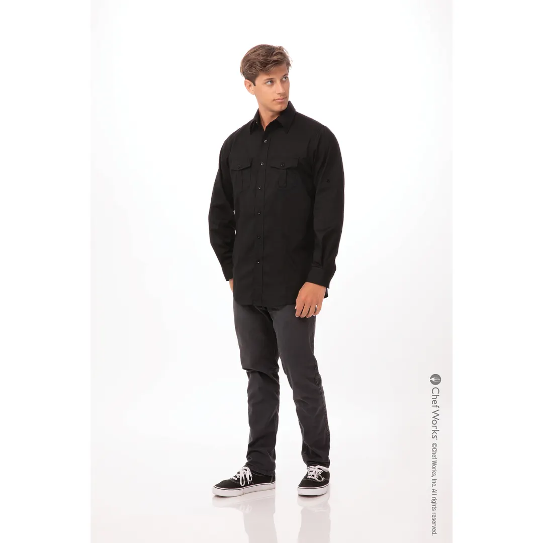 Chef Works DPDS-BLK-3XL Men's Pilot Shirt, 3XL, Black, Poly/Cotton/Elastane