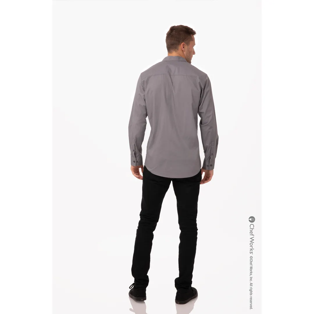Chef Works DPDS-GRY-3XL Men's Pilot Shirt Gray, 3XL, Poly/Cotton, Roll-Up Long Sleeves, Button Front