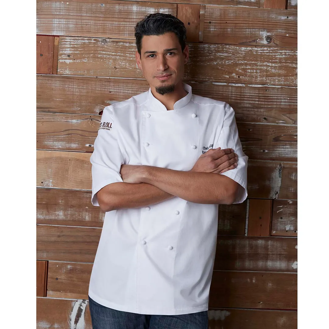 Chef Works ECSS-WHT-44 Chef Coat, Double‑Breasted Short‑Sleeve, Cotton 120 Thread, White, Size 44