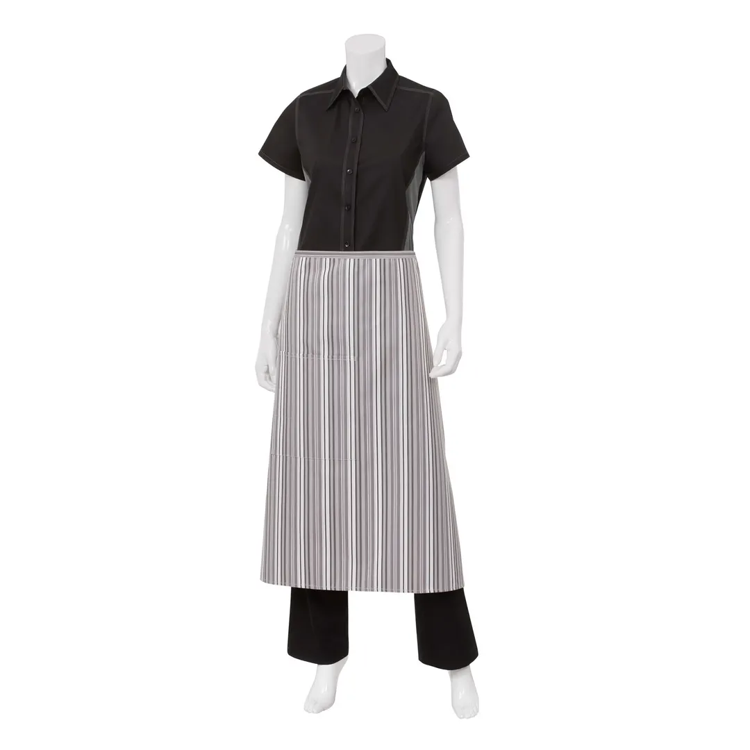Chef Works F24 -BWP-0 Waist Apron, 32"L x 27-1/2"W, Black Pinstripe, 65/35 Poly/Cotton, Patch Pocket