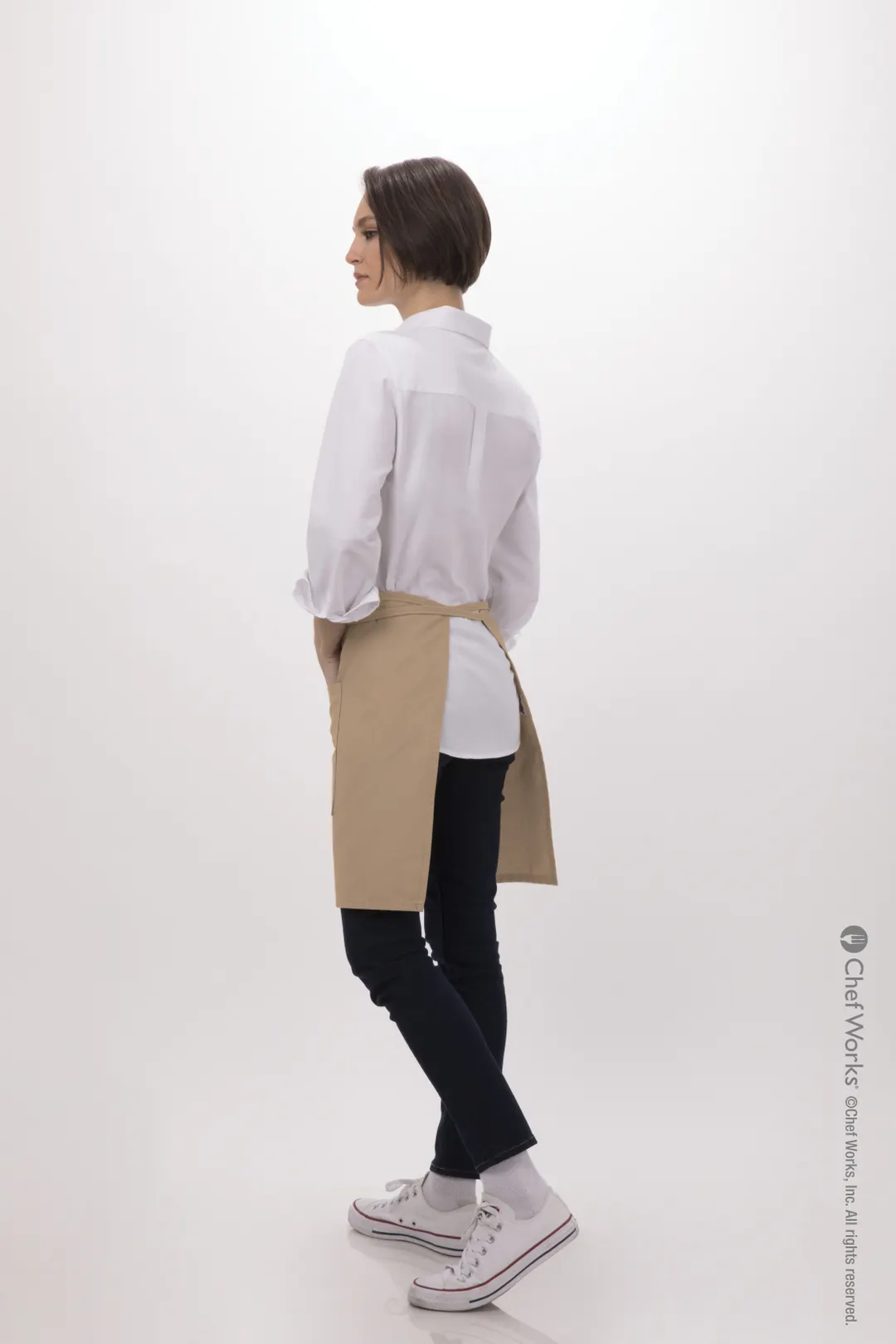 Chef Works F28-KHA-0 Bistro Waist Apron, 19"L X 27.5"W, Poly/Cotton, Khaki - 1/Case
