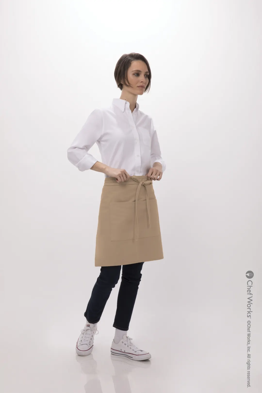Chef Works F28-KHA-0 Bistro Waist Apron, 19"L X 27.5"W, Poly/Cotton, Khaki - 1/Case