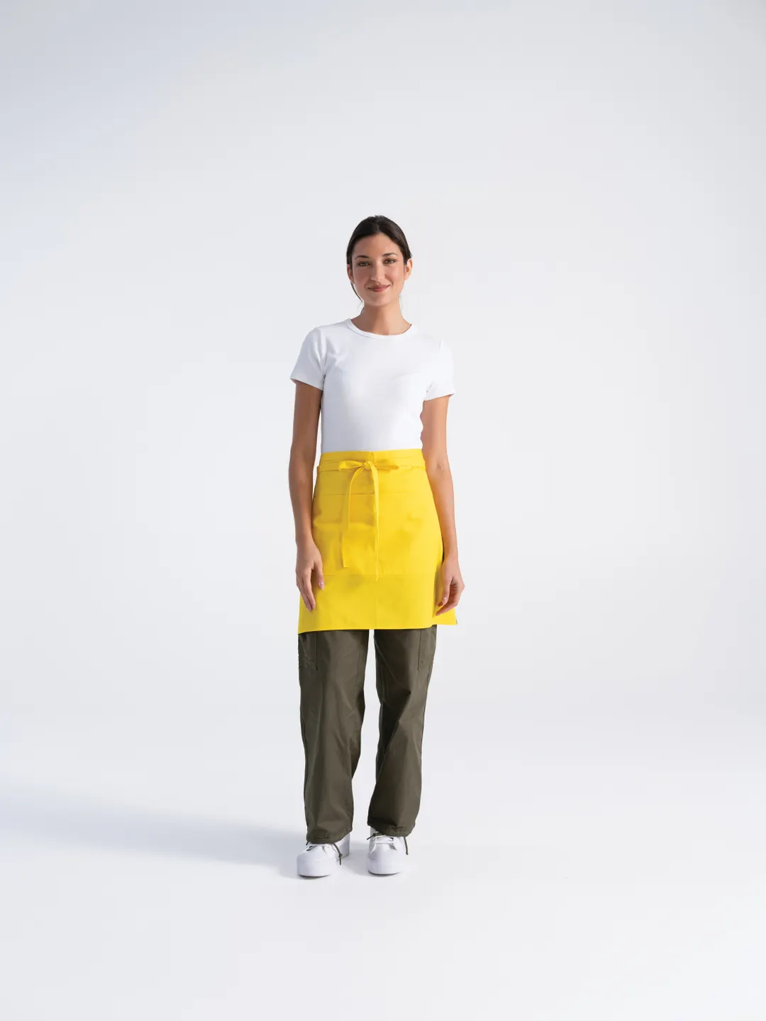 Chef Works F28-LEM-0 Bistro Apron, 19"L x 27.5"W, Lemon Unisex, Points, 65% Polyester/35% Cotton