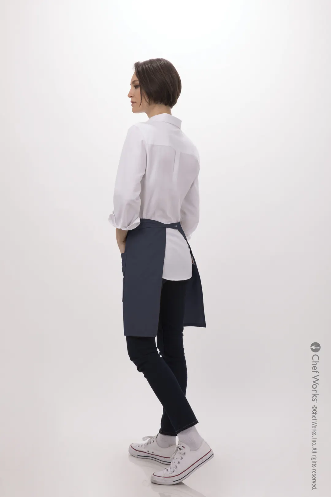 Chef Works F28-Nav-0 Navy Bistro Waist Apron, 19"L X 27.5"W, Poly/Cotton, 2 Pockets - 1/Case