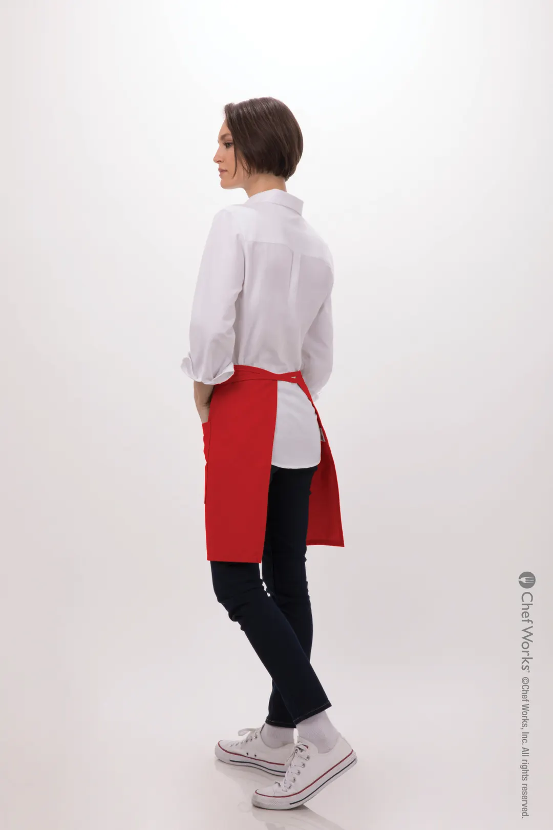 Chef Works F28-Red-0 Bistro Waist Apron, 19"L X 27.5"W, Poly/Cotton, Red - 1/Case