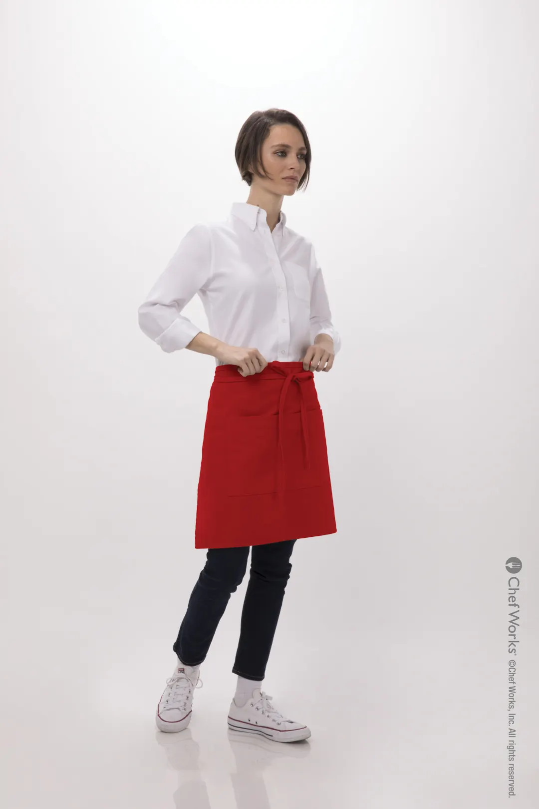 Chef Works F28-Red-0 Bistro Waist Apron, 19"L X 27.5"W, Poly/Cotton, Red - 1/Case