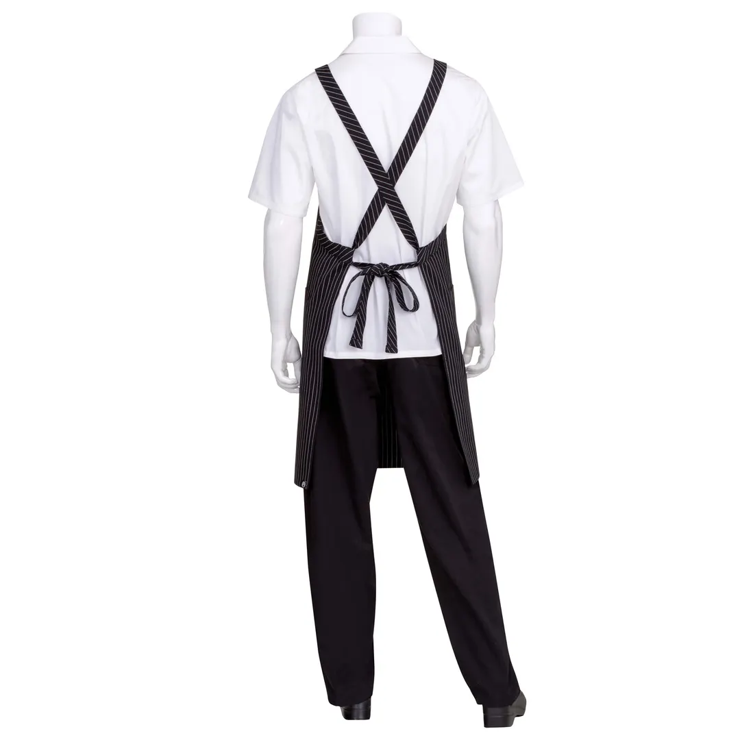 Chef Works F35 -BWP-0 Bib Apron, 35.5"L x 31"W, Ties, 2 Pockets, 65/35 PolyCotton, Black Pinstripe
