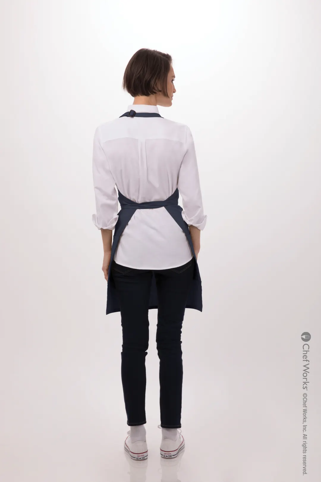 Chef Works F53 NAV-0 Bib Apron, 30-1/2"L x 24"W, Adjustable Neck, 2 Pockets, 65/35 Poly Cotton, Navy