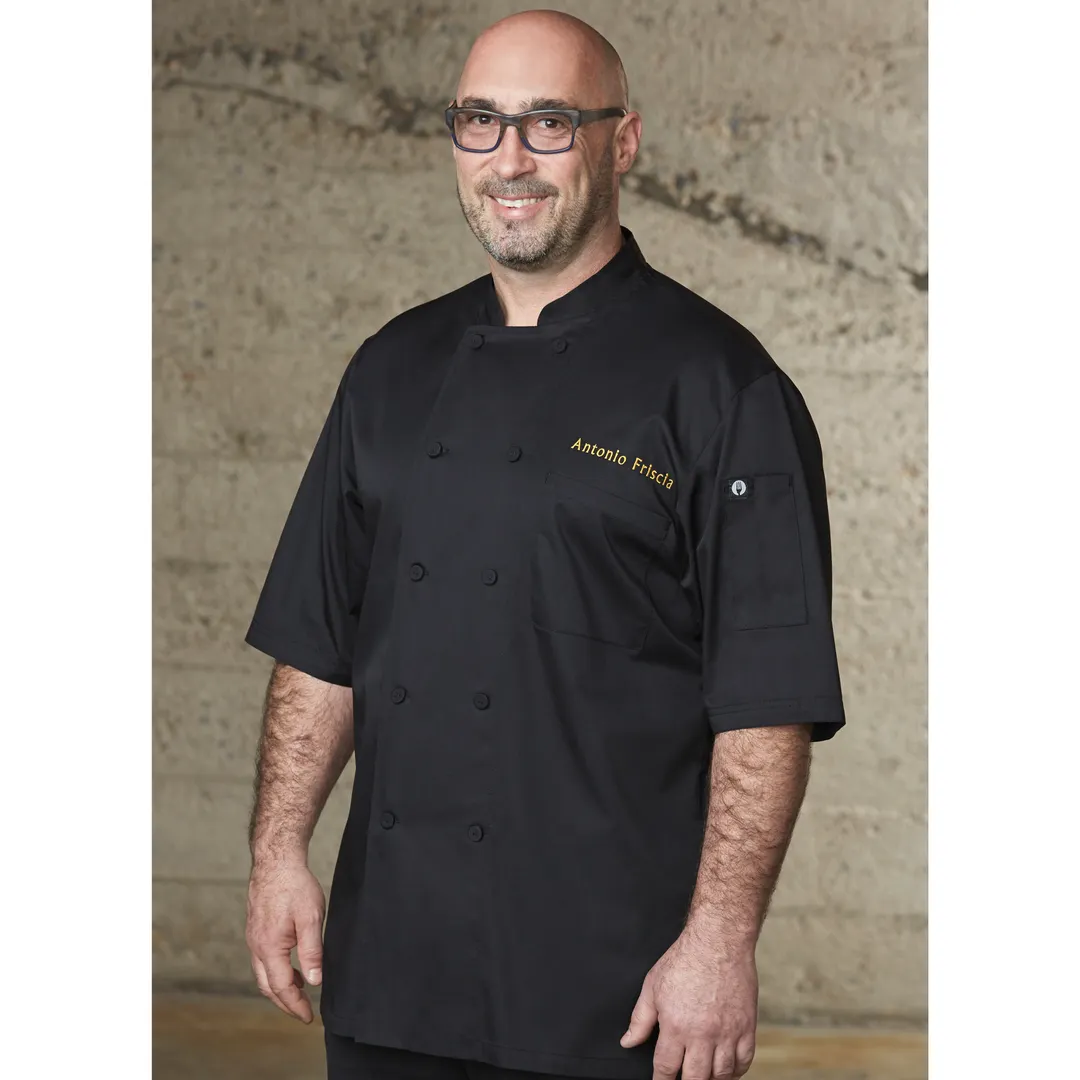 Chef Works JLCV-BLK-5XL - Chef Coat, 5XL Black, Short‑Sleeve, Cotton‑Poly Twill, Vent™ Yoke