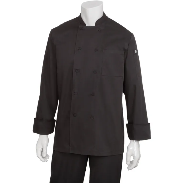 Chef Works JLLS-BLK-S - Calgary Double‑Breasted Chef Coat, Small Black 65/35 Twill, Cool Vent™