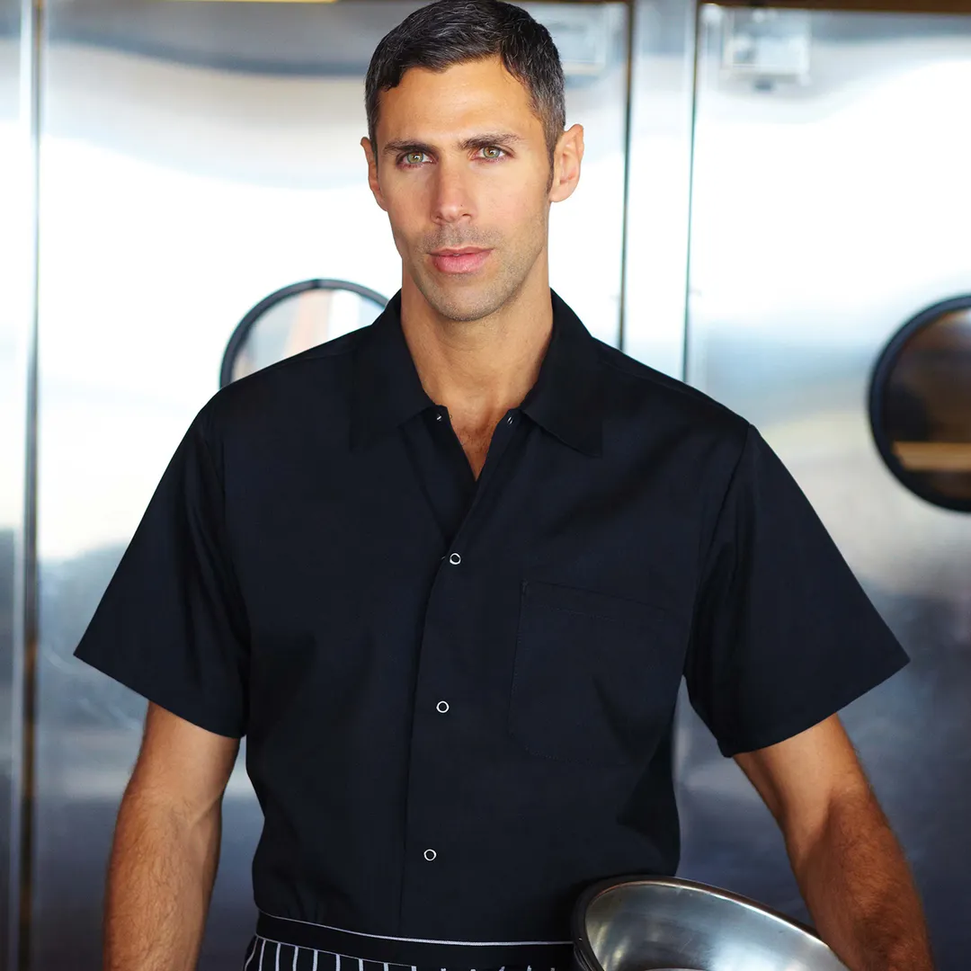 Chef Works KCBL-BLK-XL Utility Shirt, Short Sleeves, Black, XL, 65/35 Poly/Cotton