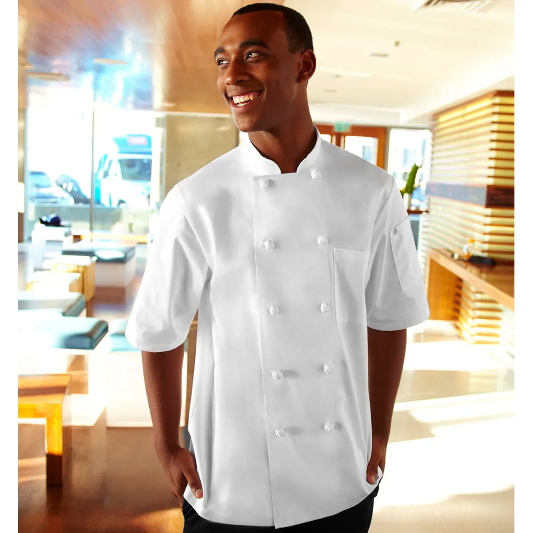 Chef Works KNSS-WHT-XS - Double‑Breasted Chef Coat, Short Sleeve, White, XSmall, 65/35 Poly‑Cotton