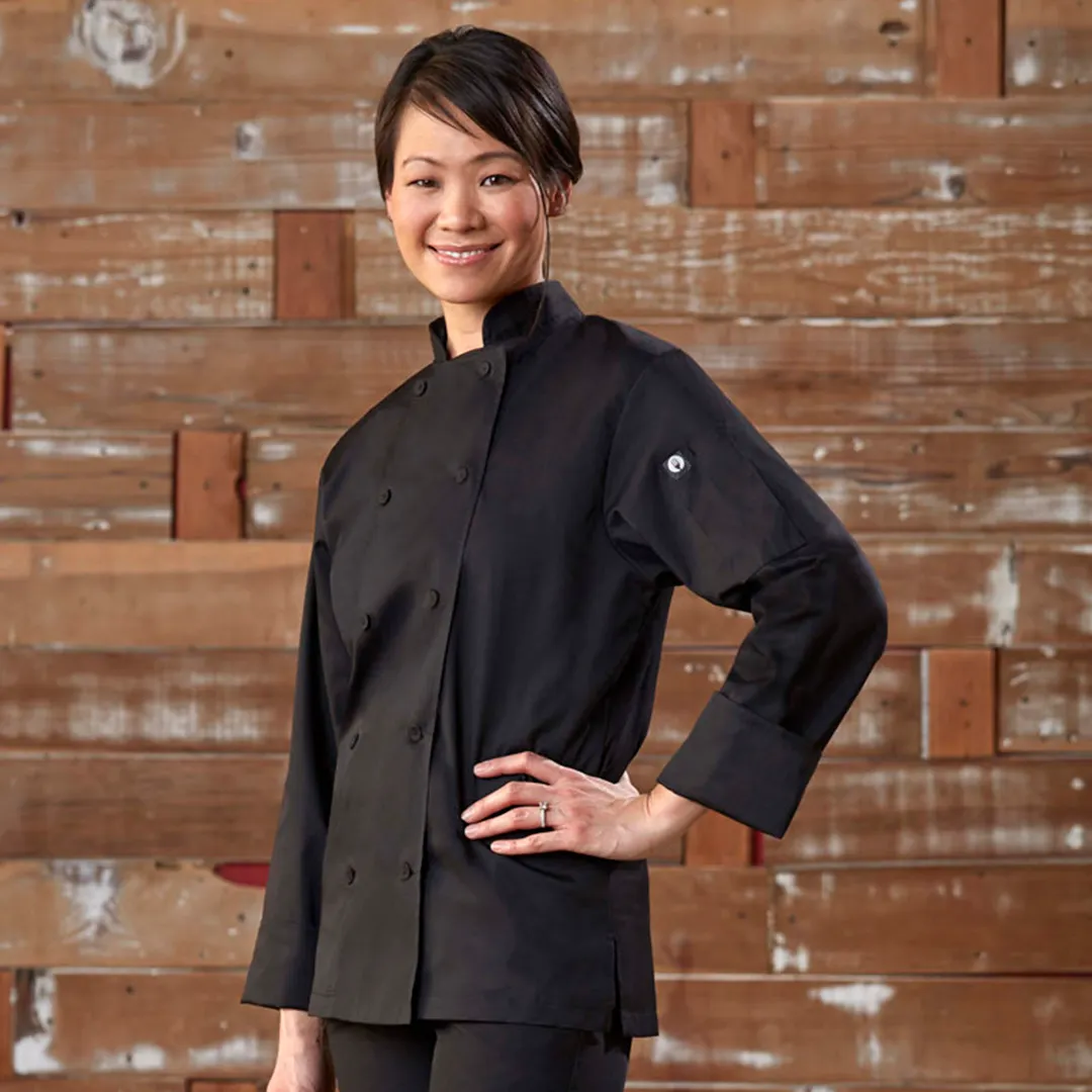 Chef Works LWLJ-WHT-XS Sofia Chef Coat, Women XS White 65/35 Poly/Cotton Twill, Thermometer Pocket
