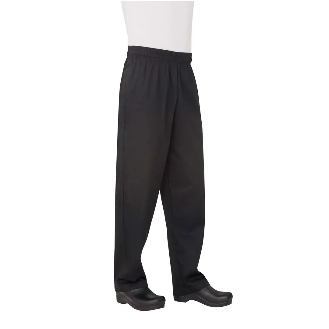 Chef Works NBBP-000-L L Black 65/35 PolyCotton Pants, Elastic Waistband, 2 Side Pockets, 1 Back Pocket