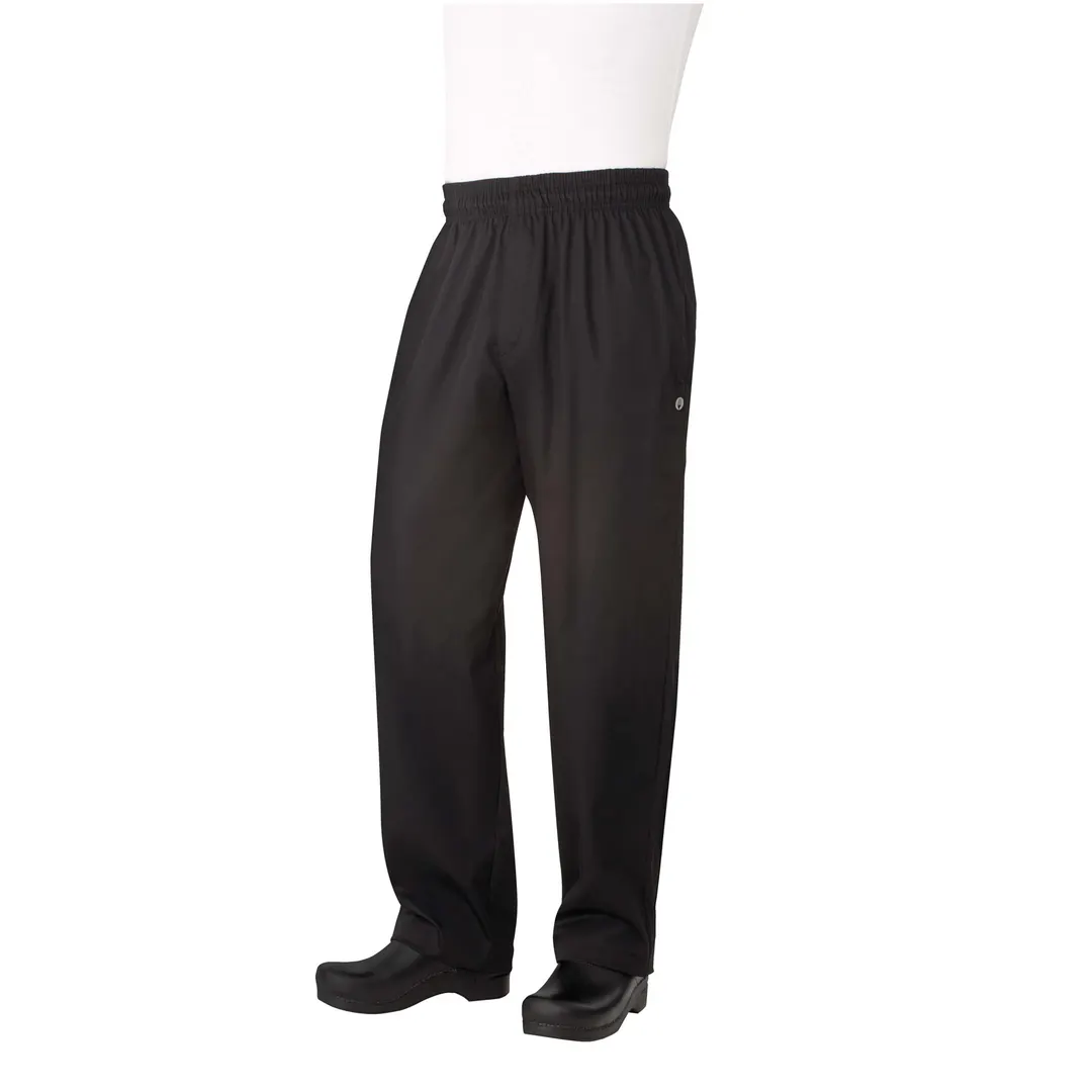 Chef Works NBBZ-BLK-M Chef Pants Medium Black 65/35 PolyCotton Waistband Zipper Fly 3 Pockets