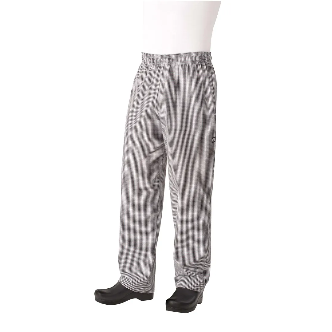 Chef Works NBCP-000-S Chef Pants Black/White Checkered PolyCotton 65/35 Waistband Multiple Pockets