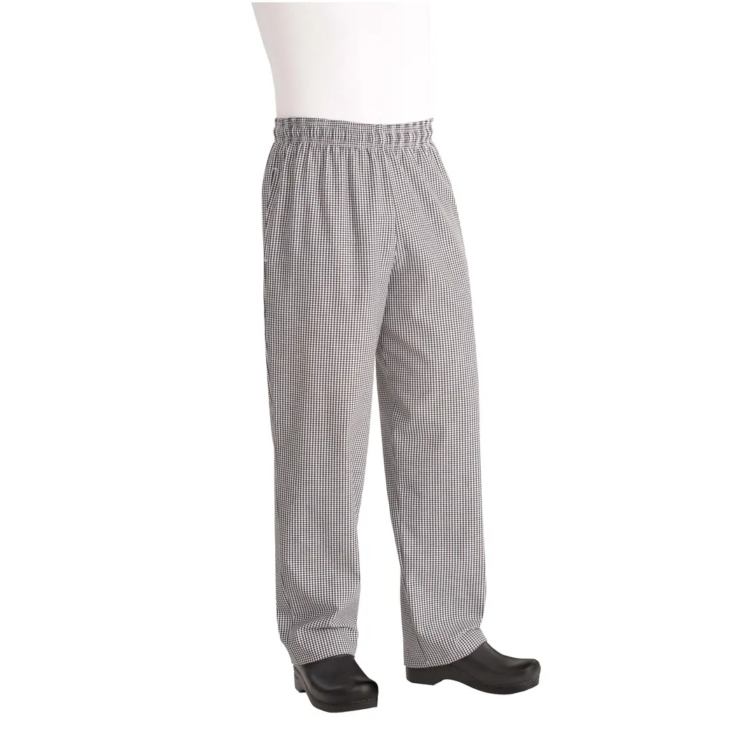 Chef Works NBMZ-SCH-S Baggy Chef Pants Small Checkered Poly/Cotton Zipper Fly Side & Back Pockets