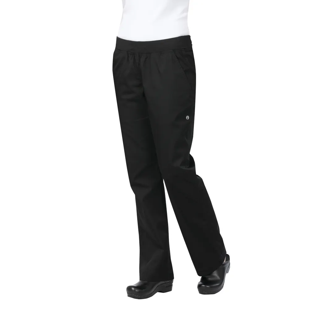 Chef Works PBN01W-BLK-XS - Women’s Slim Chef Pants, XS Black, Poly/Cotton, Waistband, 2 Pockets