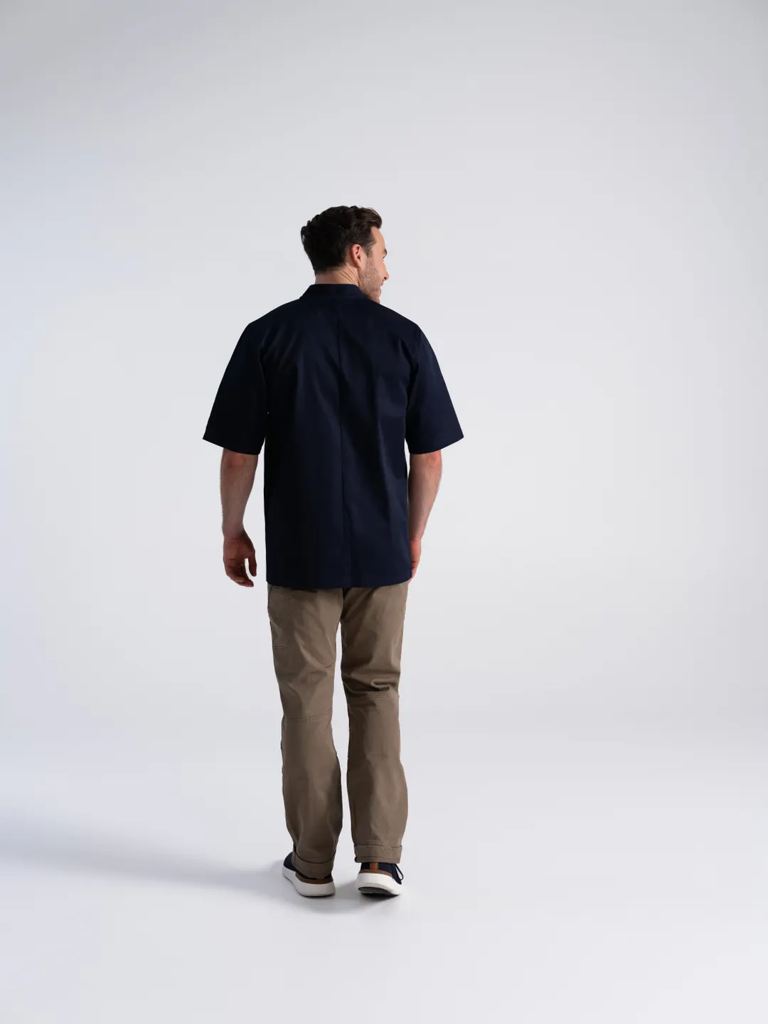 Chef Works PCSS-NAV-S Volnay Chef Coat, Navy Poly/Cotton, Size S, Patch & Thermometer Pocket