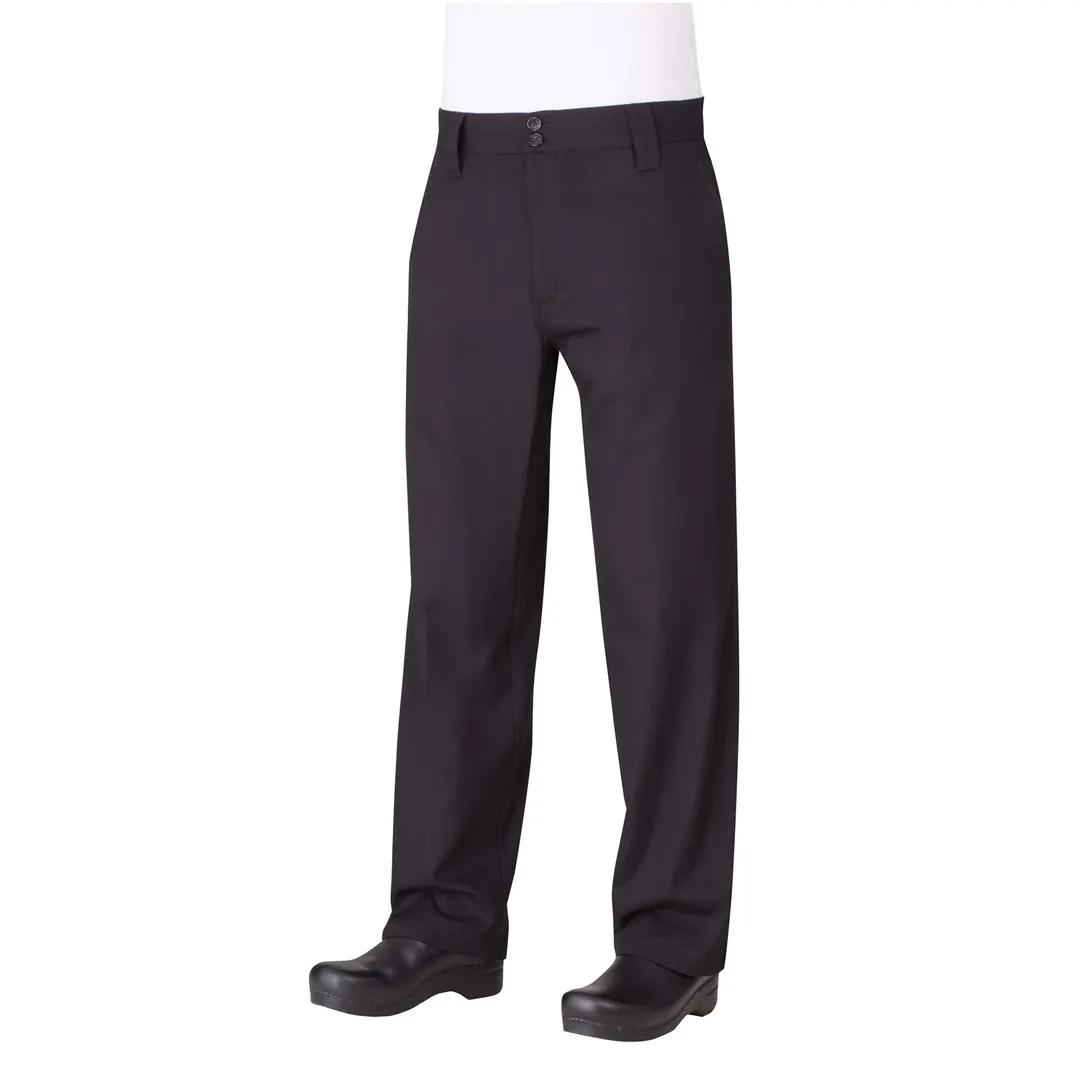 Chef Works PS005-BLK-46 Chef Pants, Unisex Black 46, 65/35 PolyCotton, Flat Waistband, Zipper Fly