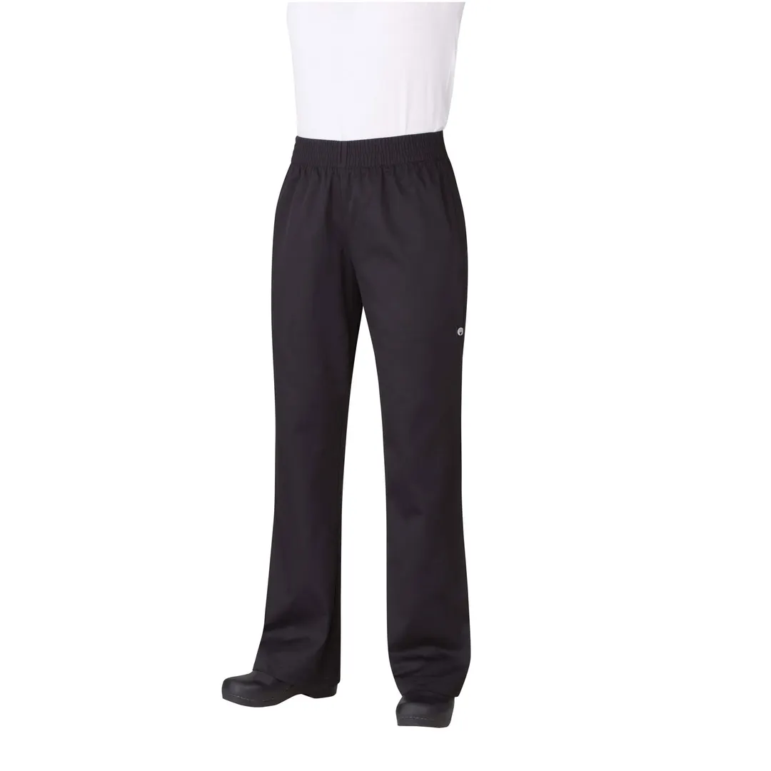 Chef Works PW005-BLK-M Women's Baggy Chef Pants, Medium Black, 65/35 PolyCotton, 2 Side Pockets