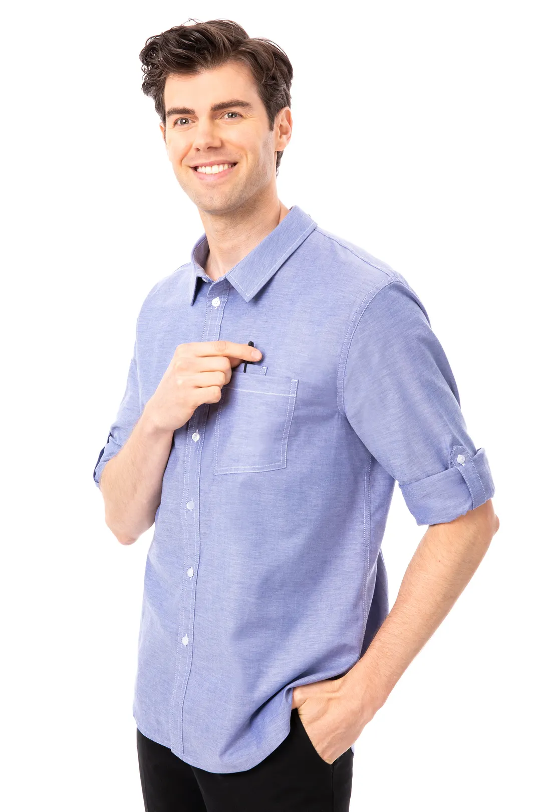 Chef Works SES01-BLU-3XL Modern Oxford Cook Shirt, 3XL, Blue, Poly/Cotton/Elastane