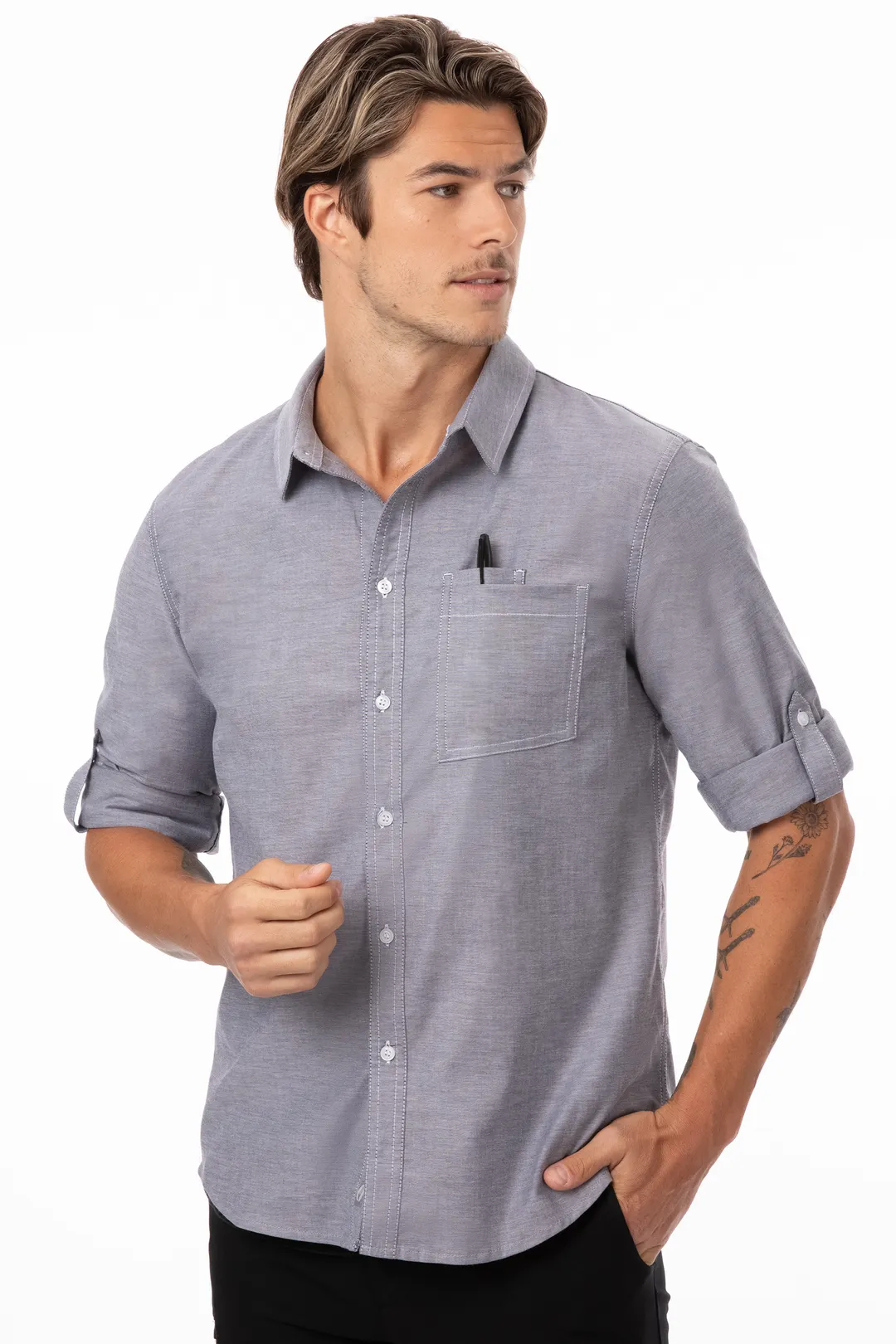 Chef Works SES01-CHR-4XL Modern Oxford Cook Shirt, 4XL, Charcoal, Poly/Cotton, Long Sleeve