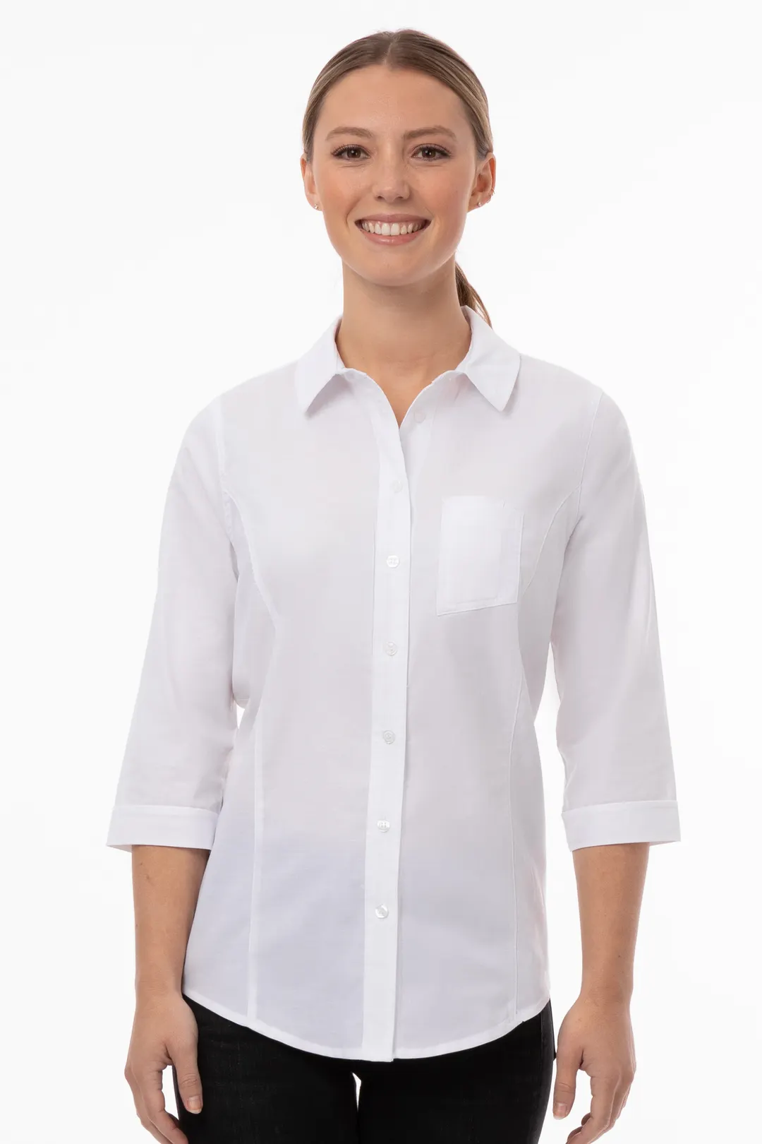 Chef Works SES01W-WHT-XS Modern Oxford Classic Cook Shirt, White, XS, Poly/Cotton/Elastane