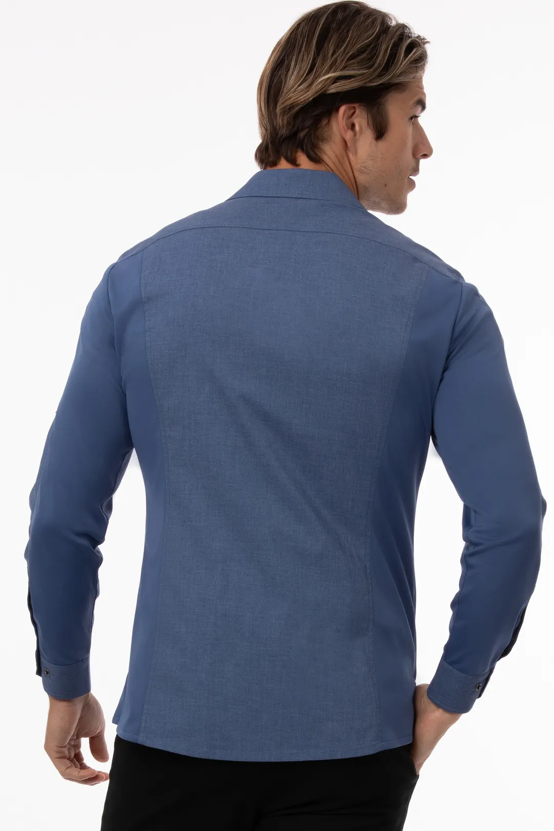 Chef Works SES02-BLU-4XL Men's Seville Cook Shirt, 4XLarge, Blue, Poly/Cotton/Elastane