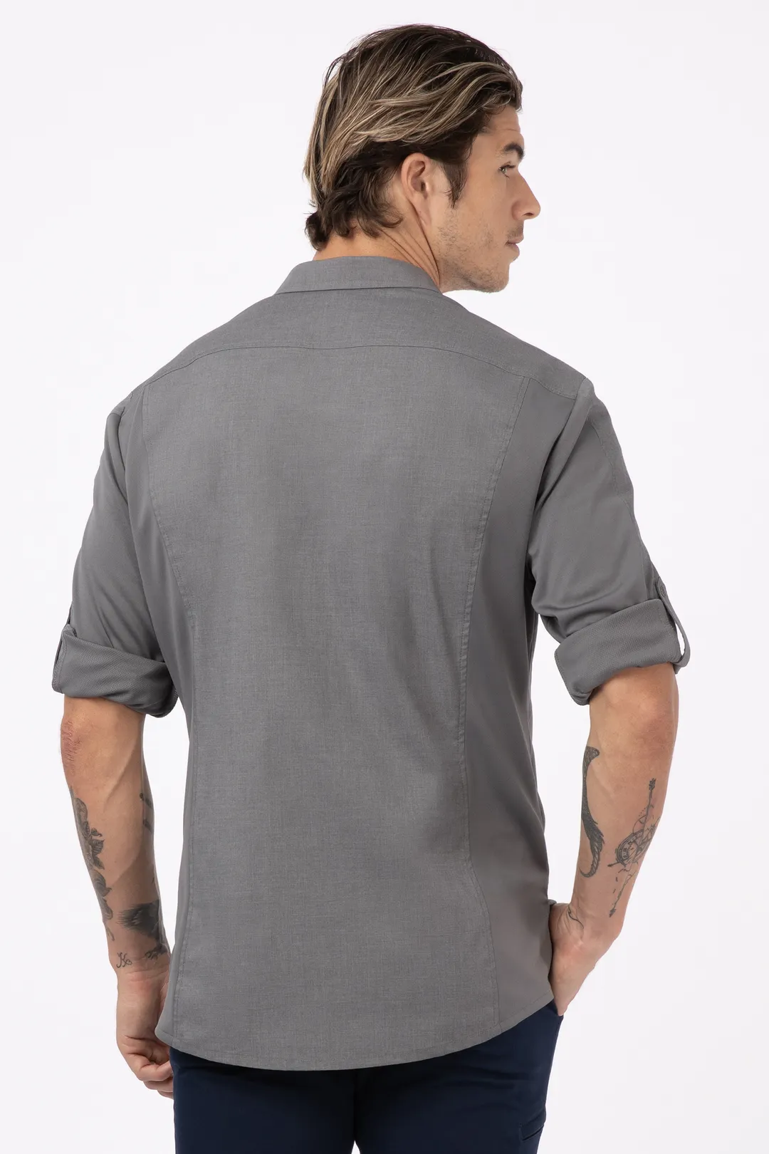 Chef Works SES02-GRY-4XL Cook Shirt, Gray 4XL, Poly/Cotton/Elastane, Sleeve, Button Front