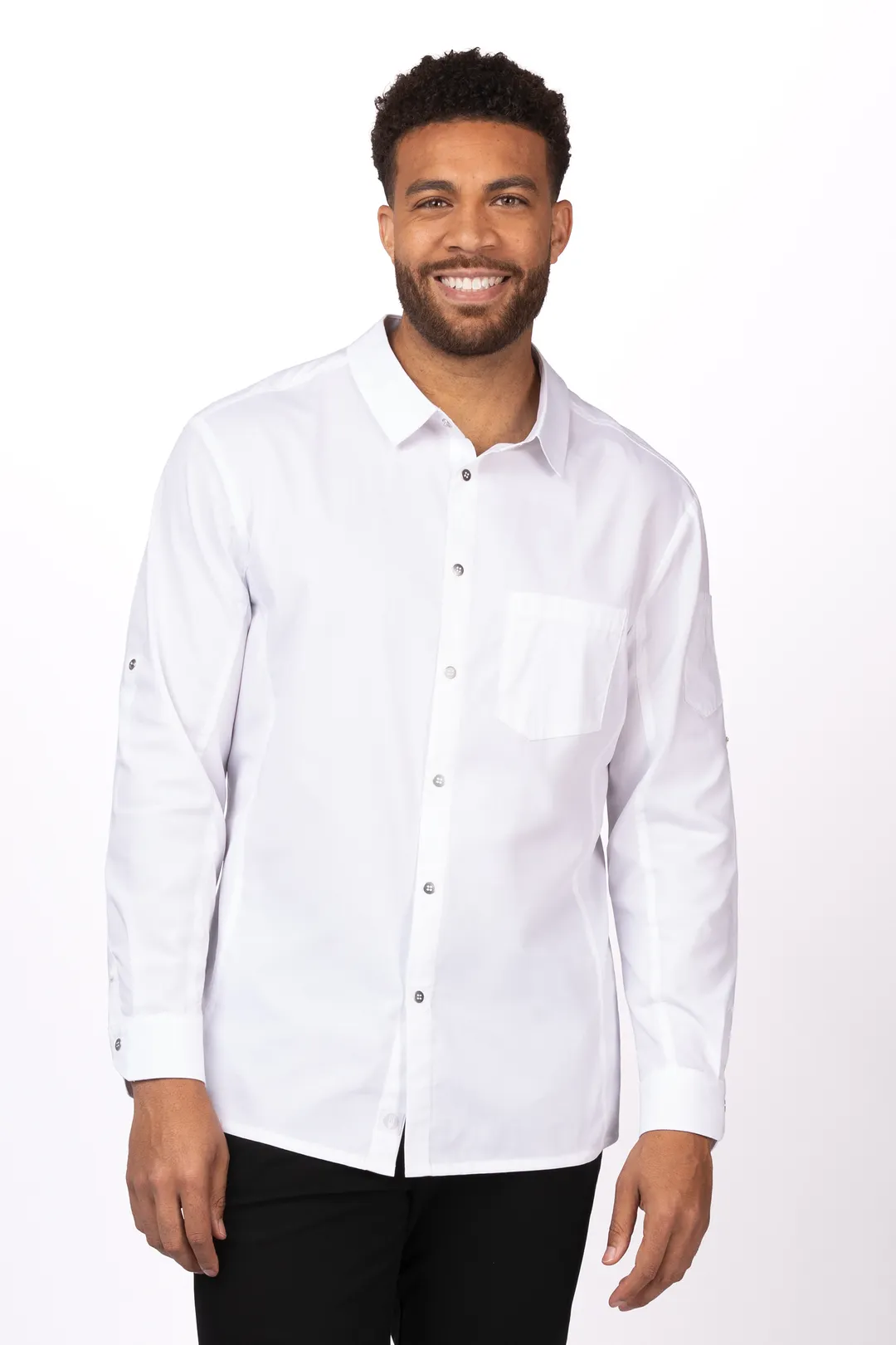Chef Works SES02-WHT-2XL Men's Seville Cook Shirt, 2XL, White, Poly/Cotton, Long Sleeve, Snap Front